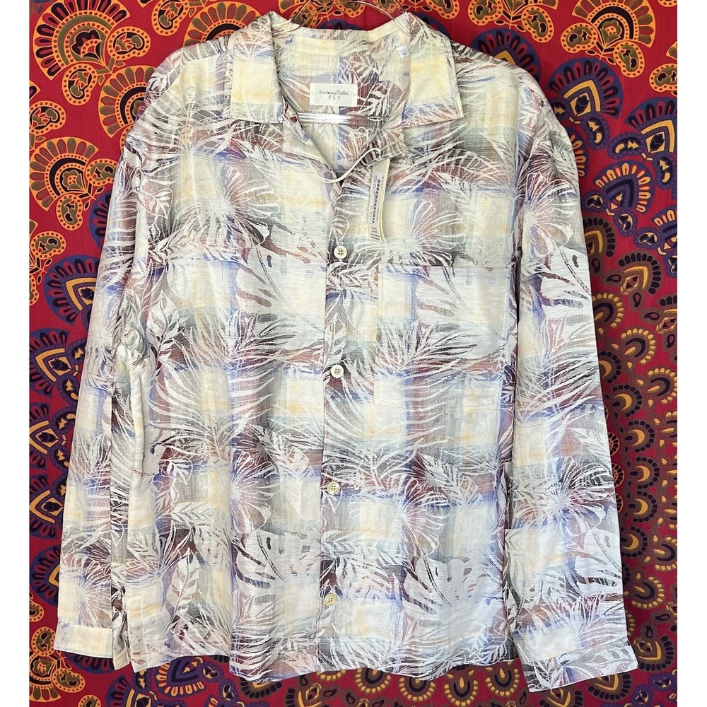 TINTORIA MATTEI Italy Floral Tropical  L Dress Shirt AllSeasons Cotton LinenSoft